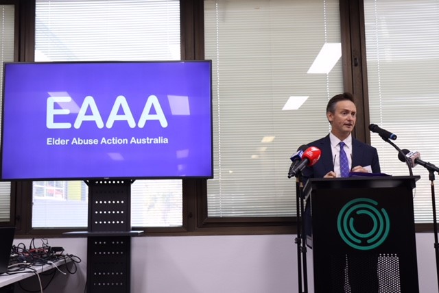Caxton director, Scott McDougall addresses the launch of Elder Abuse Action Australia